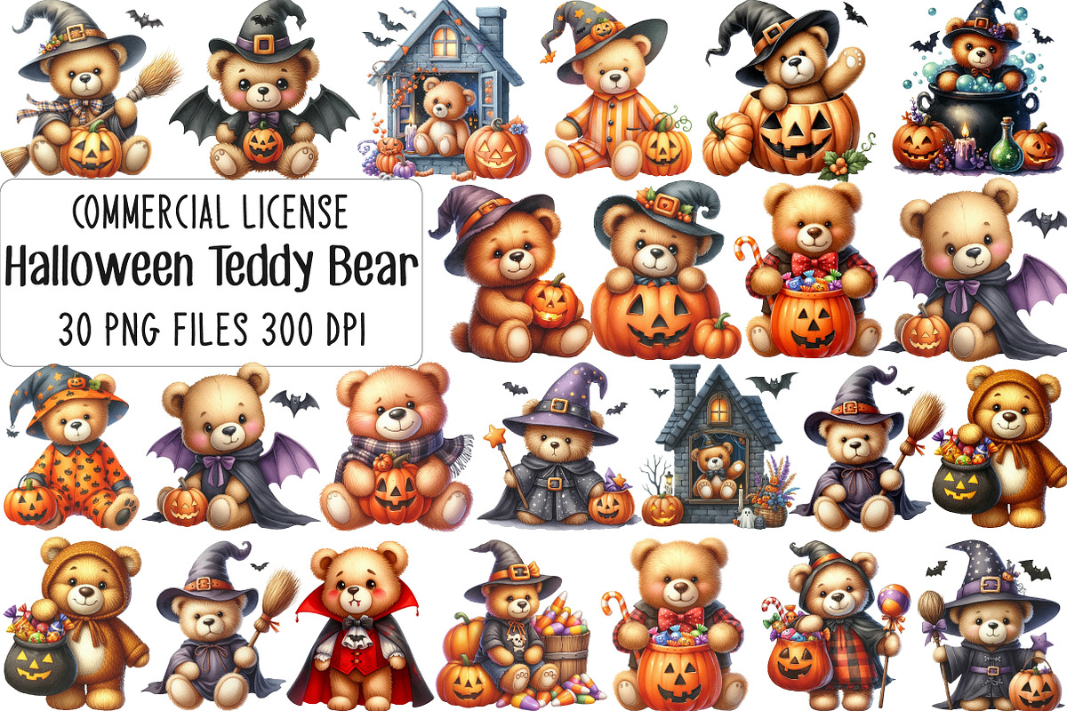 Halloween Teddy Bear Clipart, an Illustration by CraftArtStudio (Photo 1 of 6)