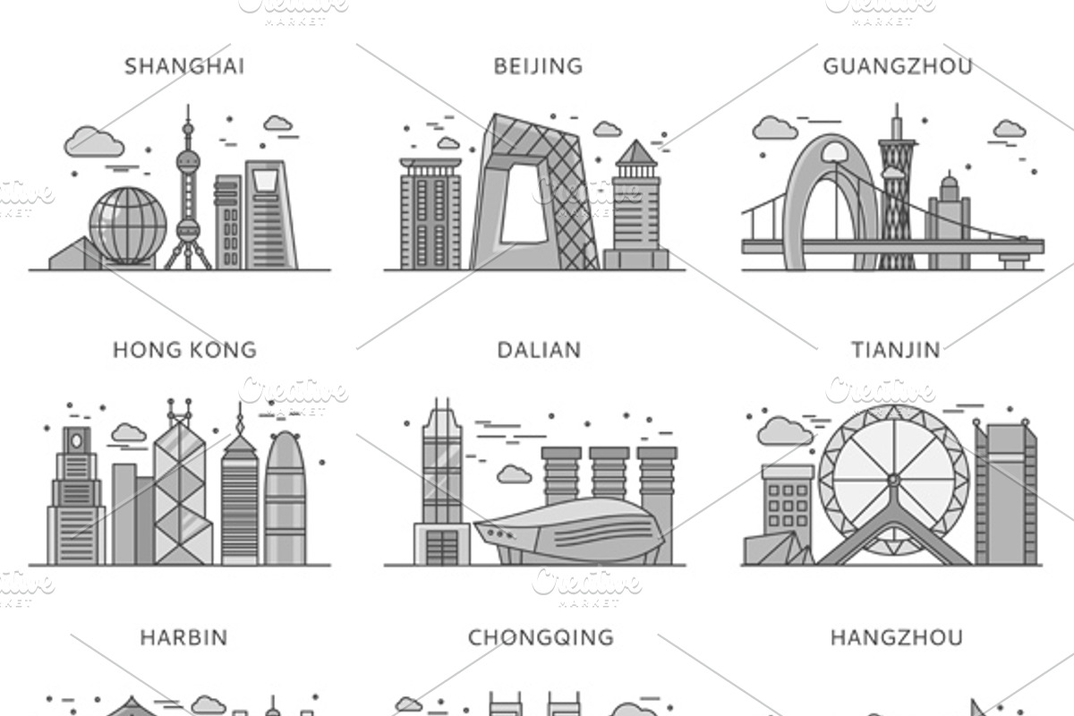 Icons Chinese Major Cities, a Work Illustration by robuart (Photo 3 of 3)