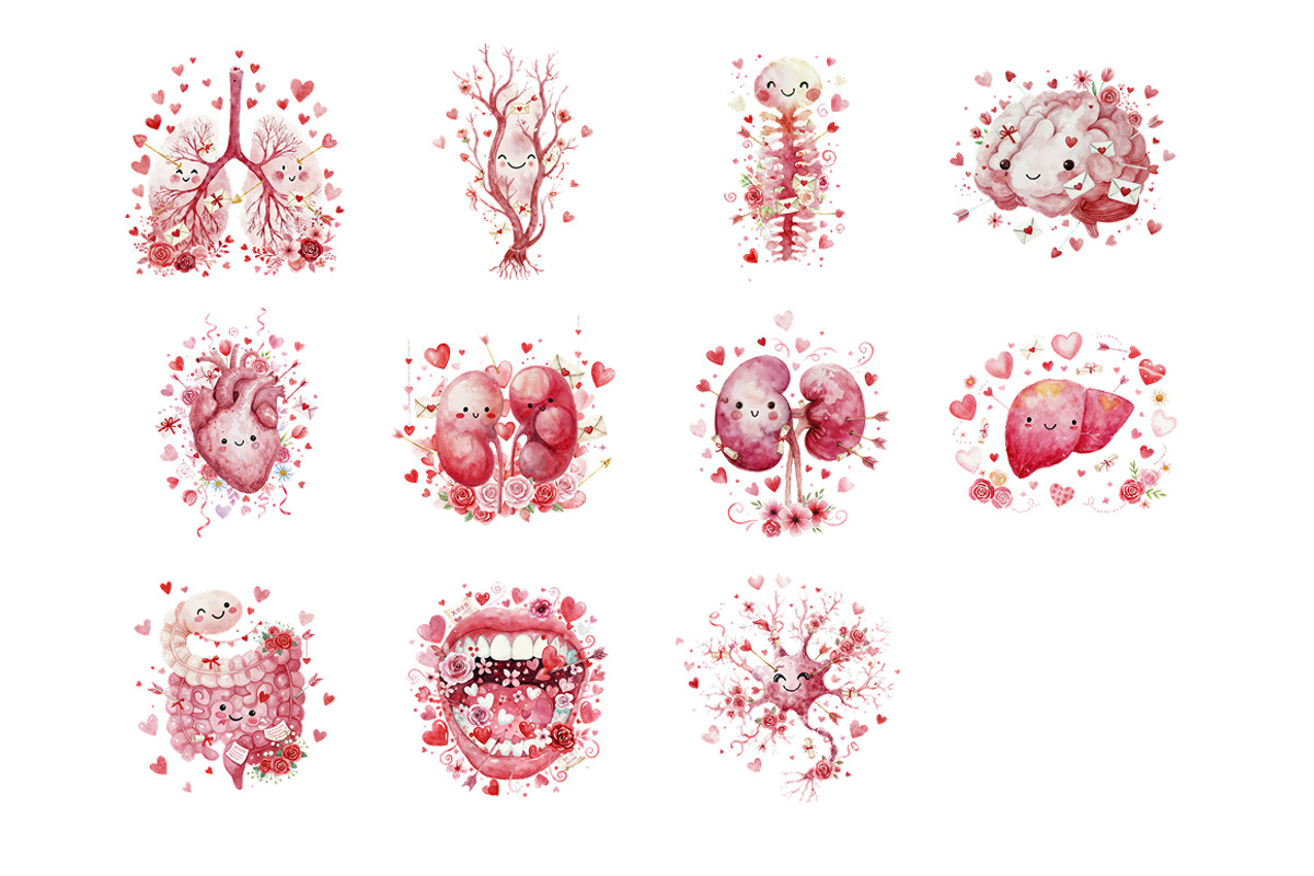 Cute Anatomy Valentine Clipart Set, a Seasonal Illustration by InkyQueenArt (Photo 4 of 6)