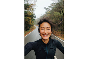 Asian woman taking a selfie while, a Nature Photo by Sergey Kotenev