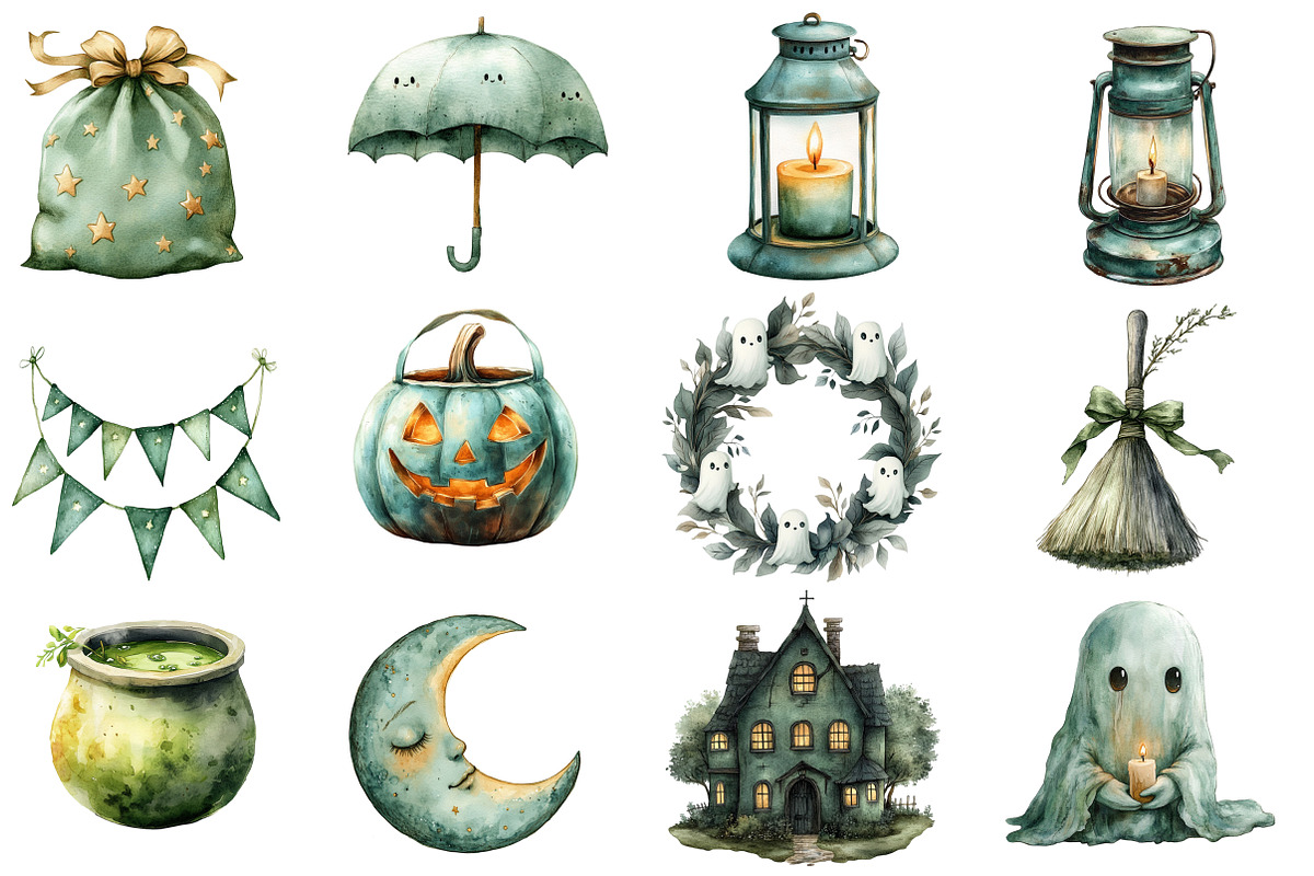 Sage Green Halloween Clipart, an Illustration by Designworld (Photo 2 of 5)