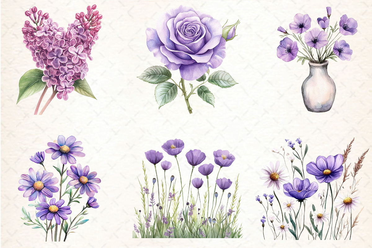 Watercolor Purple Spring Clipart, an Illustration by DreamCafeArt (Photo 2 of 3)