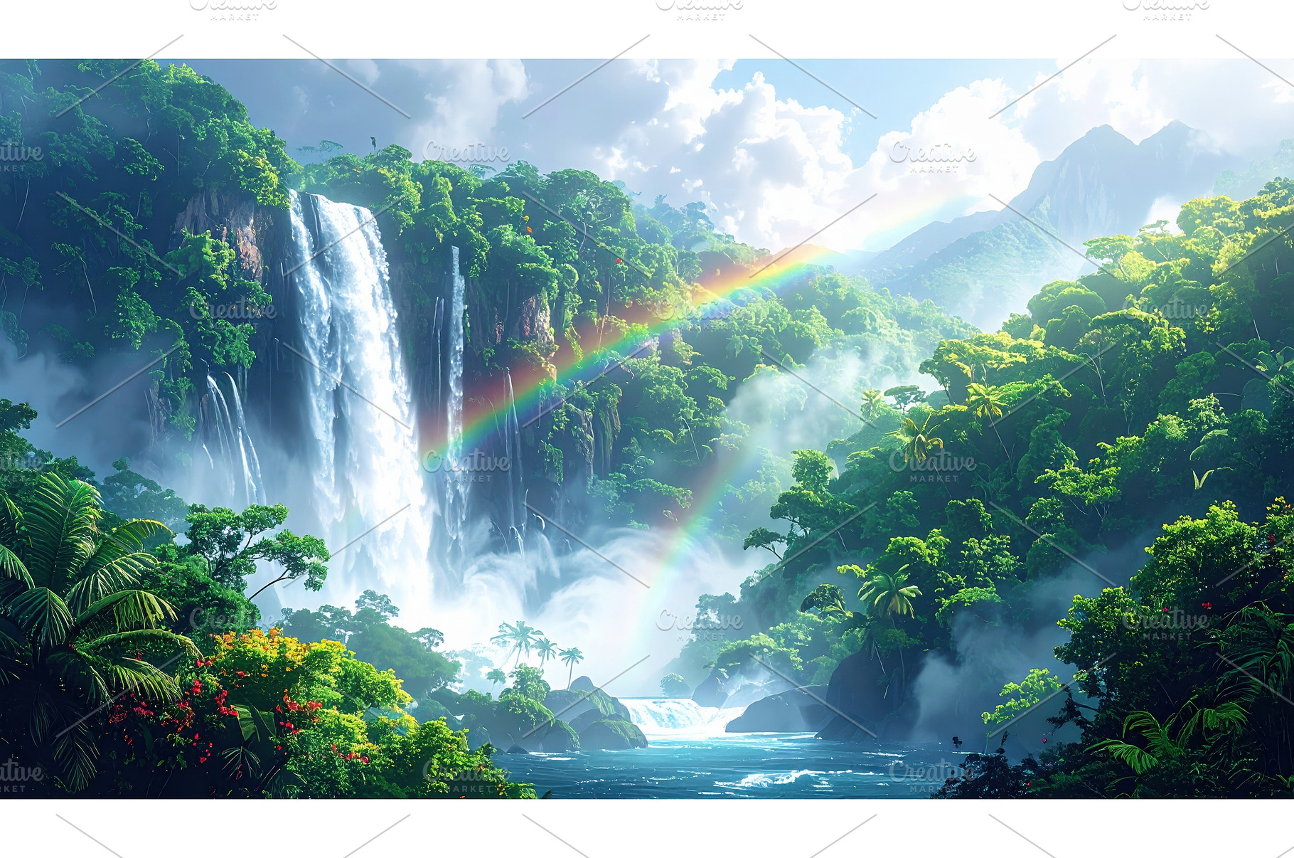 Massive rainforest waterfall with, a Background Photo by Igor Tichonow