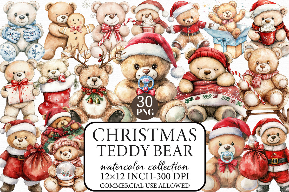 Watercolor Christmas Teddy Bear Clip, an Illustration by Libby Wishes (Photo 1 of 8)
