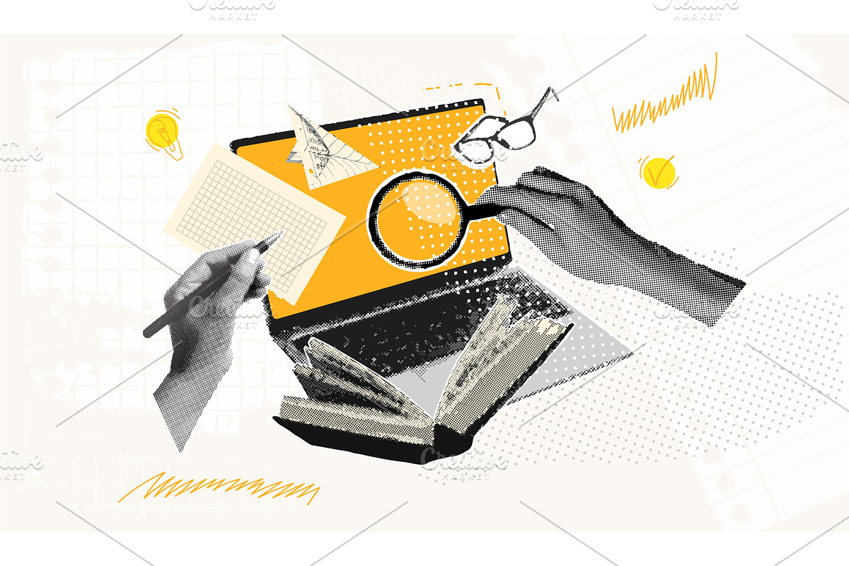 Laptop study collage. Online school, an Education Illustration by Stock-Smart-Start