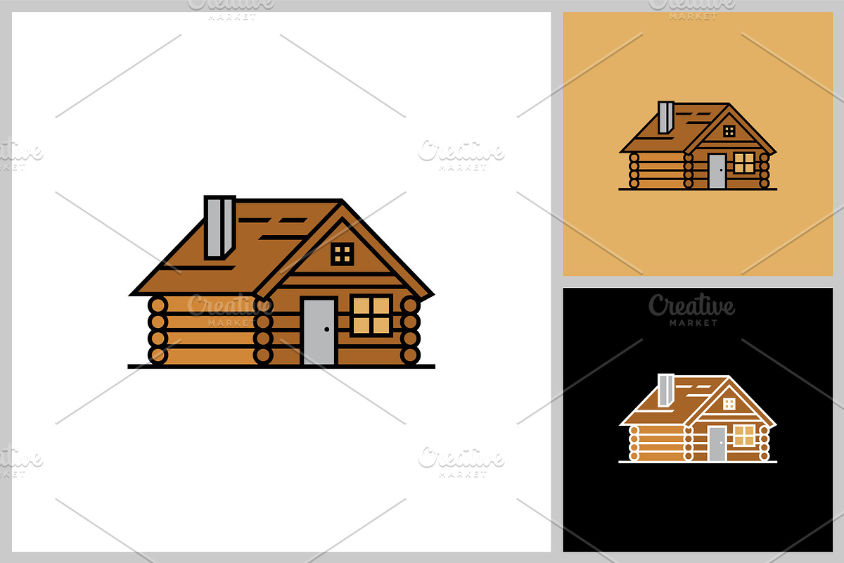 illustration of a simple log cabin., a Solid Icon by quadrazo