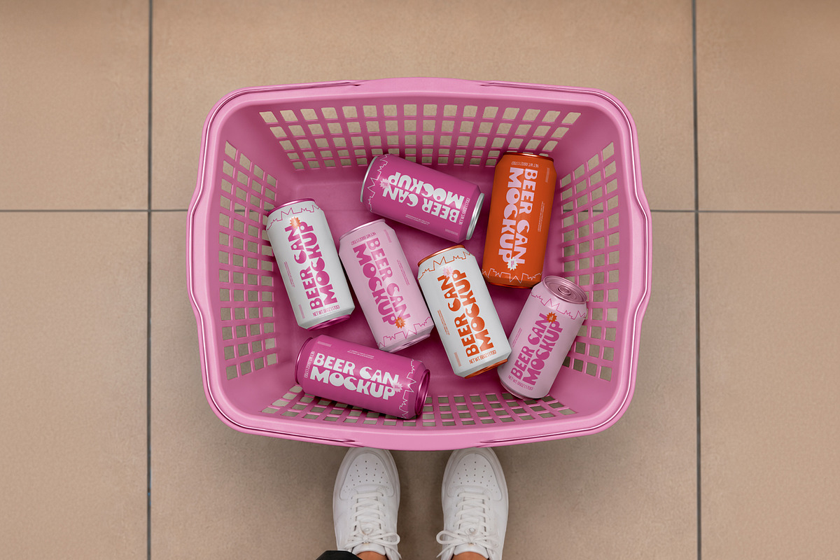 Shopping Basket Beverage Cans Mockup, a Cups & Container Mockup by The Rose Project (Photo 1 of 3)