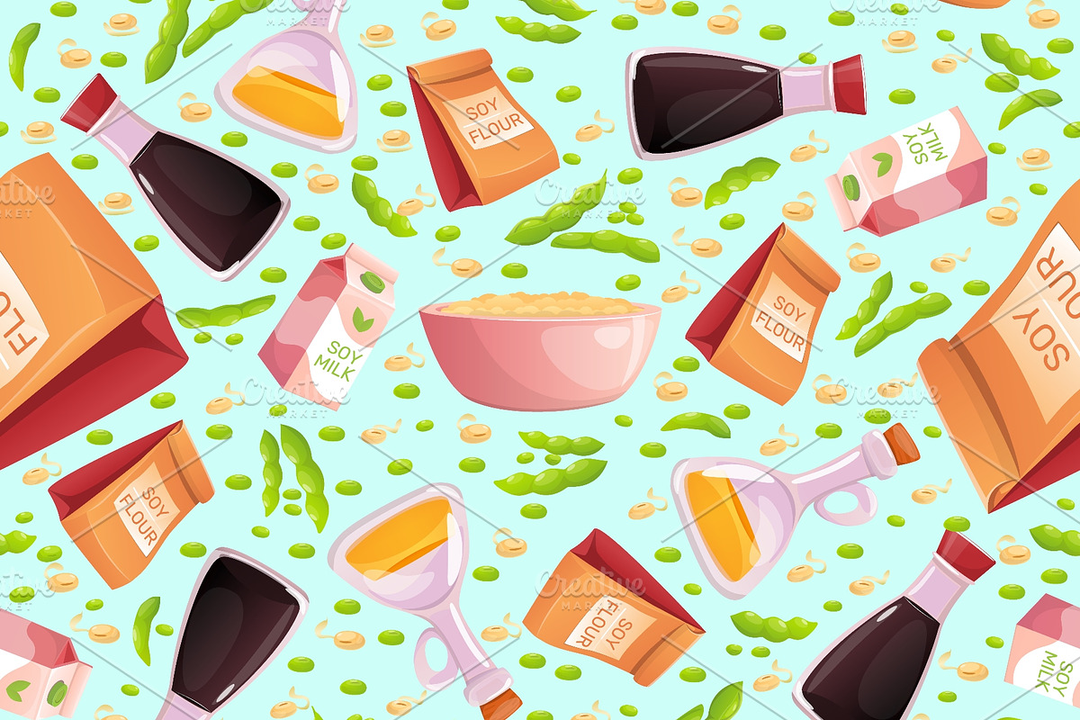 Soy products seamless pattern, a Food Illustration by Vectorbuum (Photo 2 of 3)