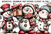 Whimsical Snowman and Friends Clipar, an Illustration by Libby Wishes (Thumbnail 1 of 6)