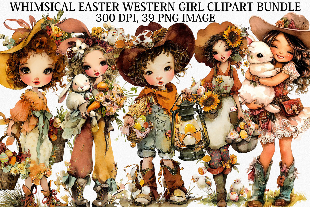 Whimsical Easter Western Girl Clipar, an Illustration by Canvas Craft (Photo 1 of 7)