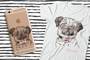 Pug dog print illustration
