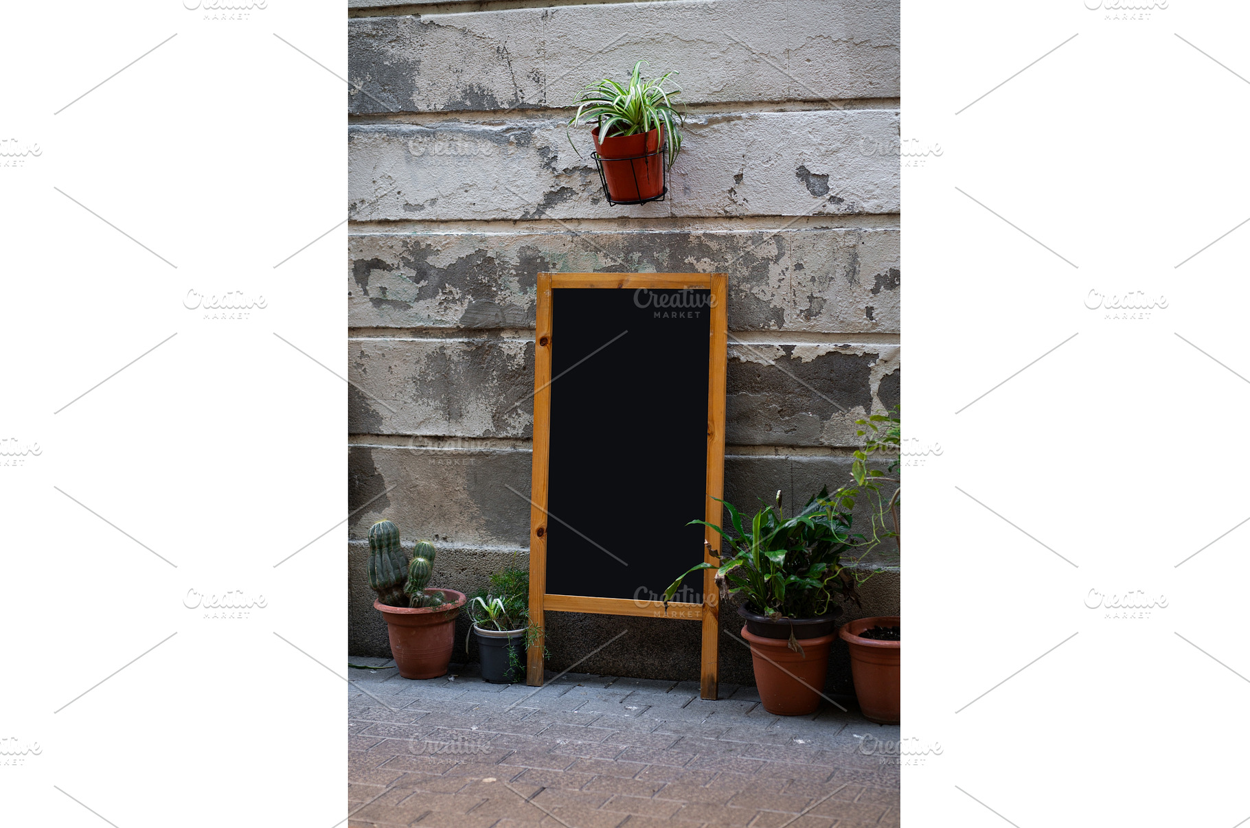 Blank chalkboard sandwich board with, a Background Photo by volodymyrshtun13795