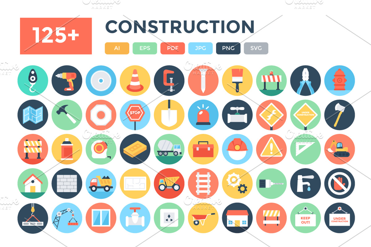 125+ Flat Construction Icons, an Icon by Vectors Market