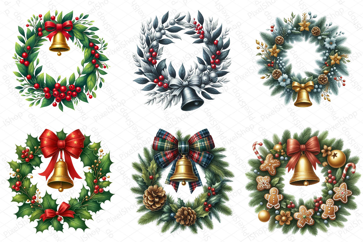Watercolor Christmas Wreath Bell Cli, an Illustration by DreamPrint404 (Photo 6 of 7)