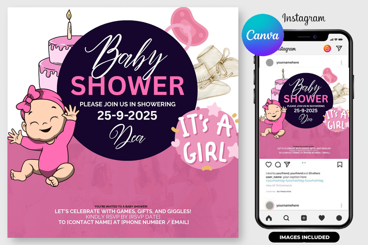 Customizable Baby Shower Flyer, a Graphic by graphicforest (Photo 2 of 3)