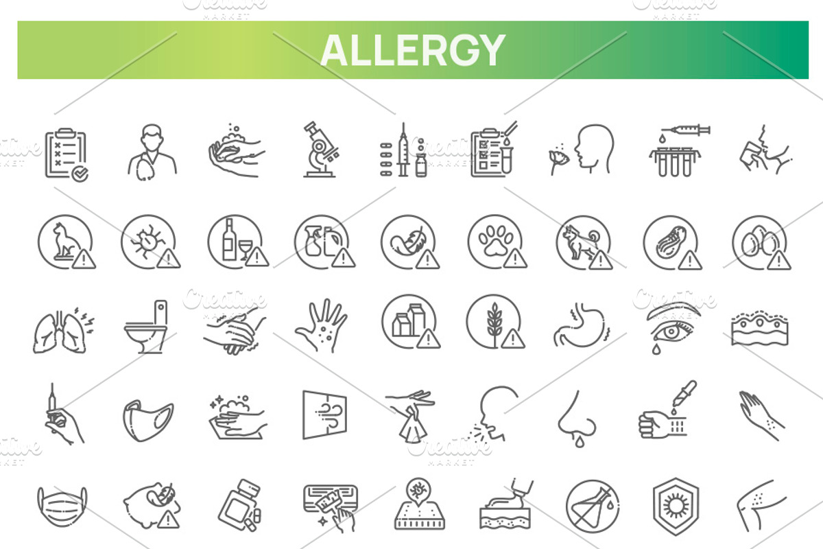 Allergy Symptoms and Allergens Icons, an Outline Icon by Tettygreen (Photo 1 of 2)