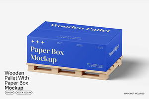 Wooden Pallet With Paper Box Mockup