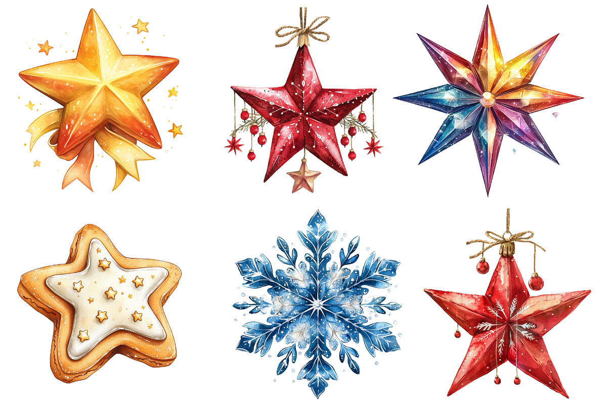 Christmas stars Clipart, an Illustration by Watercolor design (Photo 4 of 4)