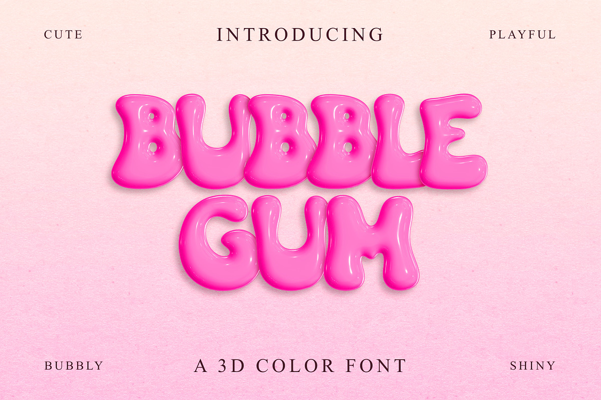 Bubble Gum | Pink 3D SVG Color Font, a Serif Font by The Creative Bix (Photo 1 of 14)