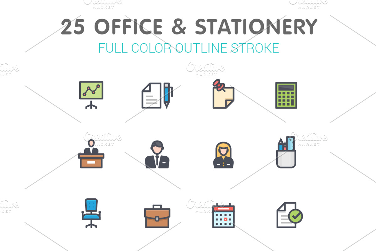 Office & Stationery Line with Color, an Outline Icon by WORAKAMON ...
