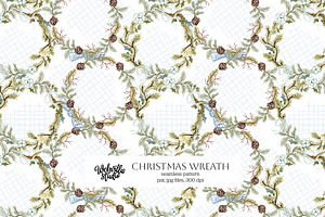 Christmas Wreath Watercolor Pattern