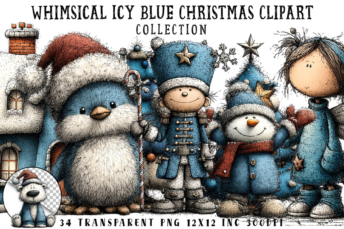 Whimsical Icy Blue Christmas Clipart, an Illustration by OK Design (Photo 1 of 6)