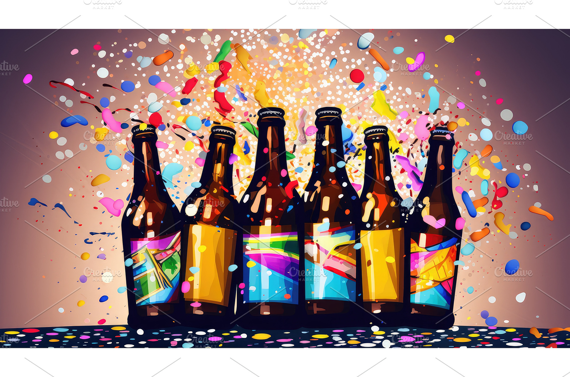party beer bottle cartoon ai, a Food & Drink Photo by pikepicture