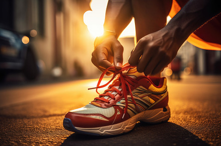 Running shoes. Close-up of female ru, a Photo by Iftikhar Alam