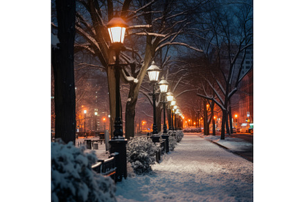 Desolate Snowy Street at Dusk