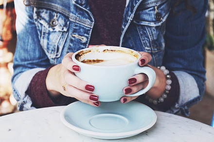 Morning coffee containing coffee, hands, and cup