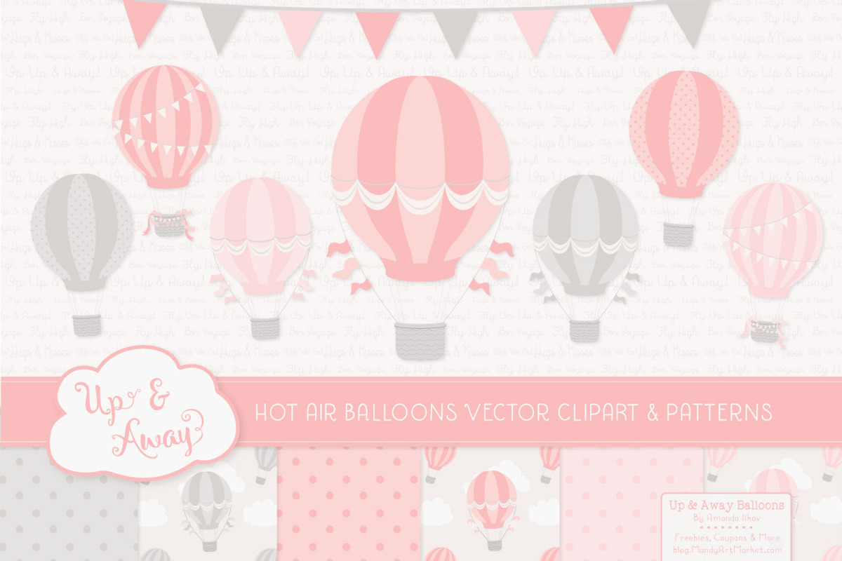 Soft Pink & Grey Hot Air Balloons, an Illustration by Amanda Ilkov (Photo 1 of 5)