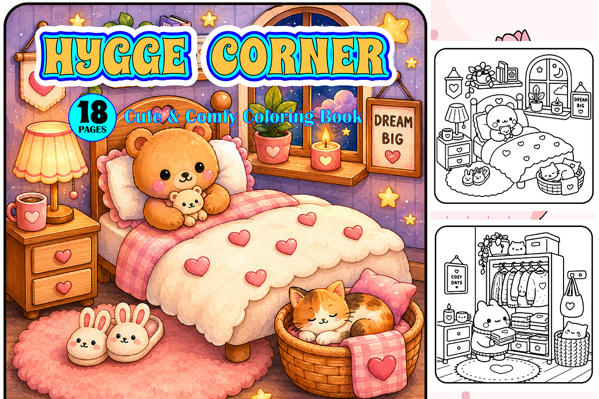 Hygge Corner Cute & Comfy Coloring, an Animal Illustration by Design Zone (Photo 1 of 4)