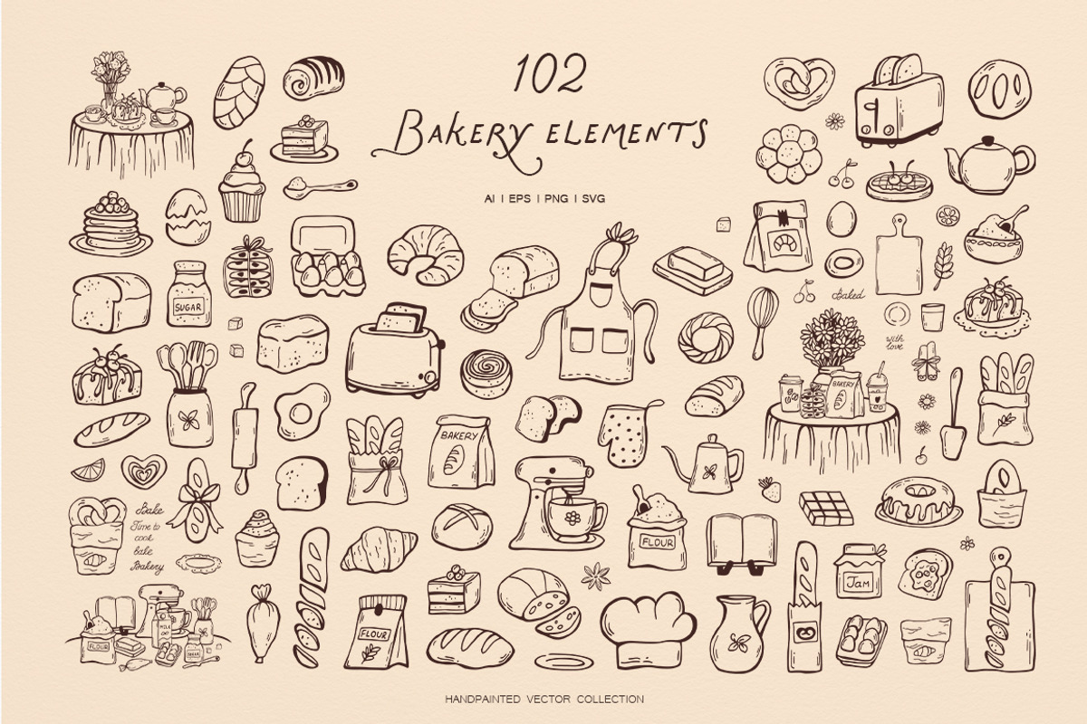 Coffee And Bakery Only Whimsical Set, a Food Illustration by ViktoriyaD (Photo 5 of 14)