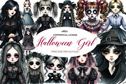 Halloween Girl Watercolor Clipart, an Illustration by CreationArt (Thumbnail 1 of 4)