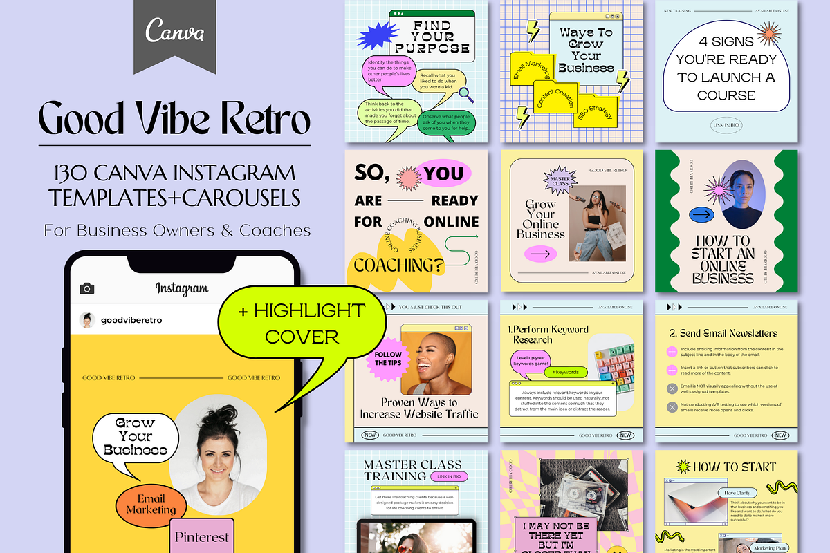 Retro Instagram Coach Canva Template, a Social Media Template by Guavamelo Studio (Photo 1 of 15)