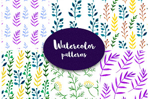 Watercolor flora vector patterns