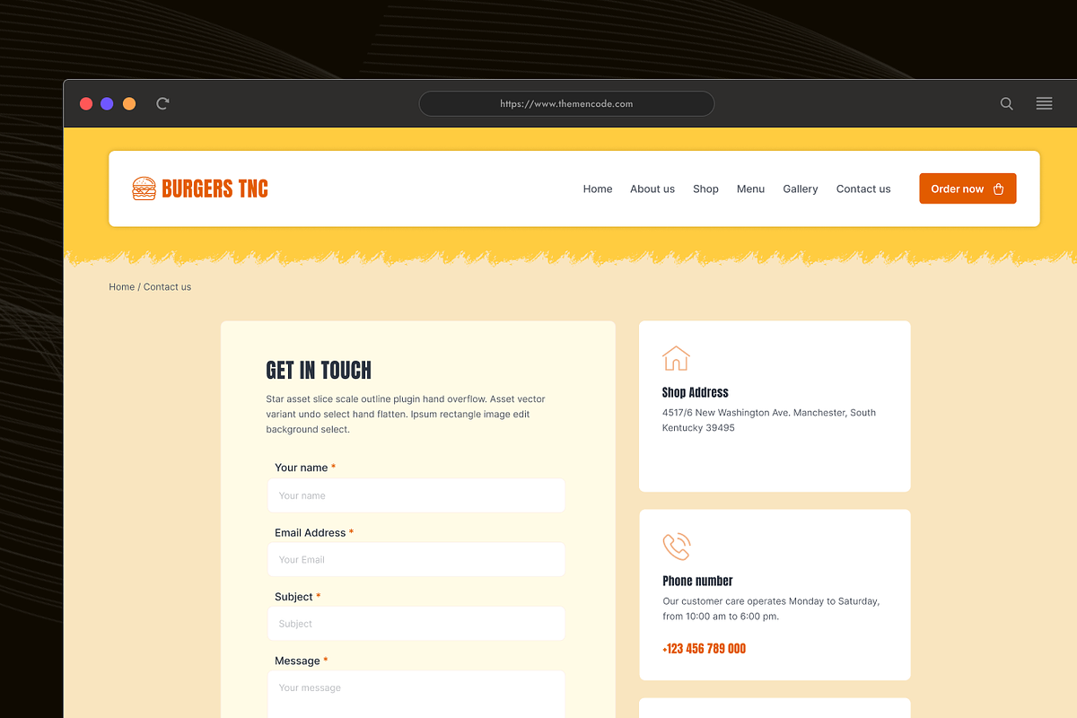 Burgers TNC, Restaurant Web Template preview 4