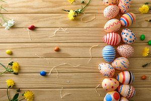 Flat Lay of Painted Easter Eggs Border, a Holiday Photo by Davizro's Market