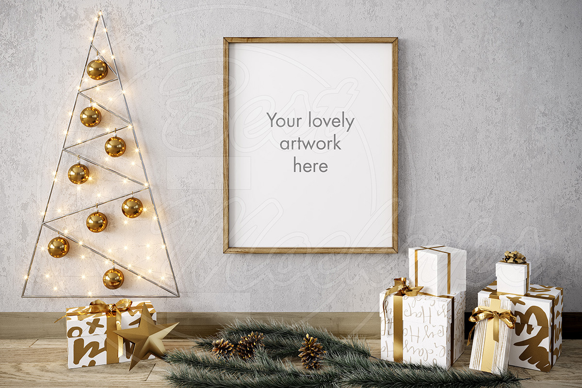Merry CHRISTMAS mockup GOLD 8x10, a Print Template by BestMockups
