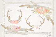 Rustic Watercolor Antlers & Flowers, a Texture Illustration by WeLivedHappilyEverAfter (Thumbnail 2 of 5)