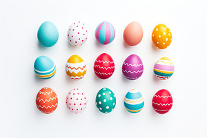 Colorful easter eggs on white background, a Holiday Photo by AlyaAnd