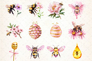Watercolor Honey And Bee Clipart, an Illustration by DreamCafeArt (Thumbnail 3 of 5)