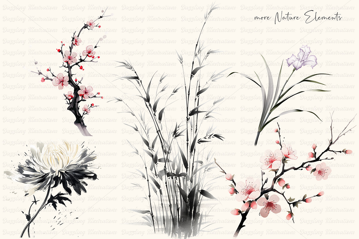 Zen Brushstrokes Sumi-e Clipart Set, an Illustration by Dazzling Art Boutique (Photo 8 of 11)