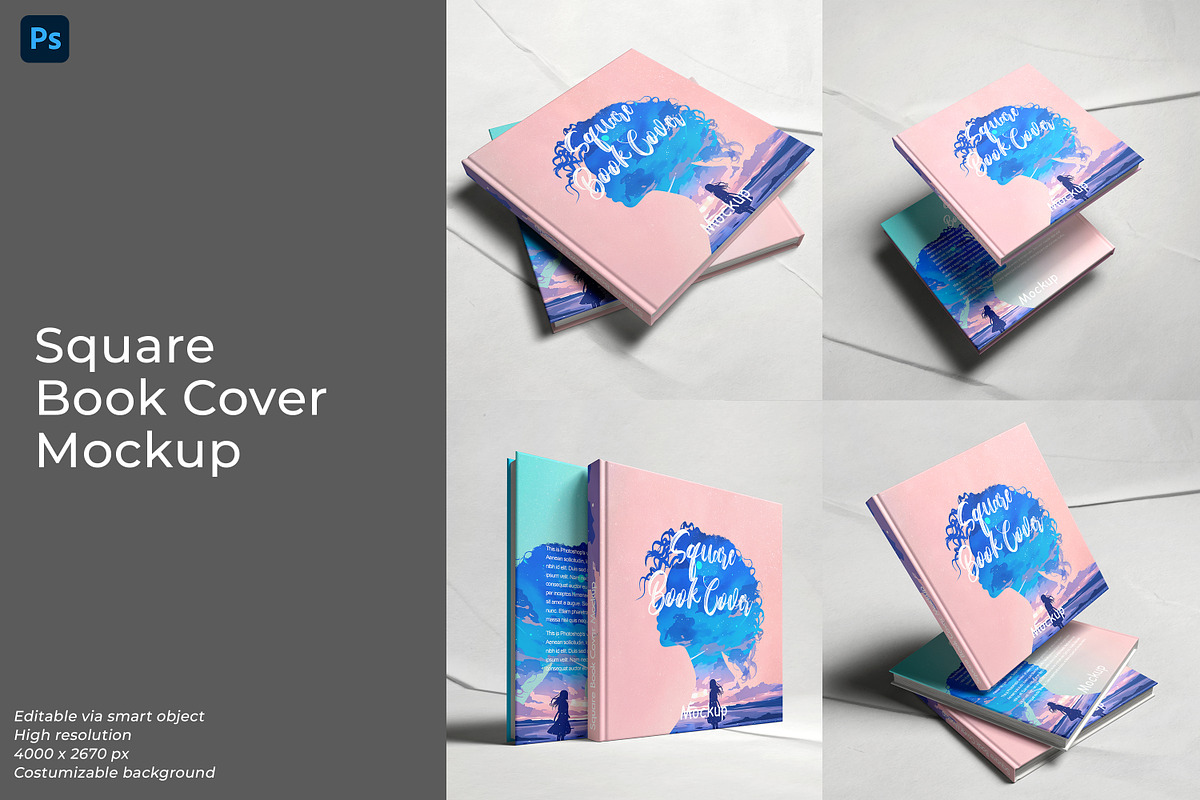 Square Book Cover Mockups, a Books & Magazine Mockup by Defa Visual (Photo 1 of 9)