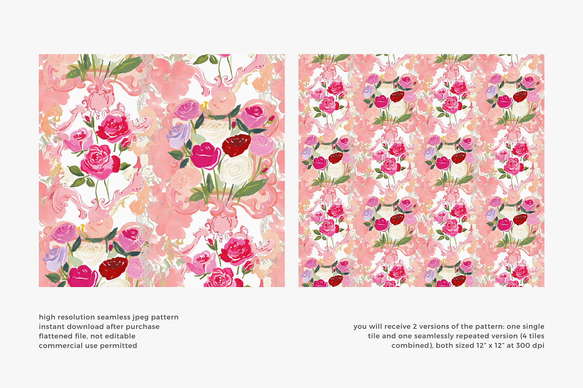 Rococo floral seamless pattern, a Pattern Graphic by Pink Studio Art (Photo 2 of 4)