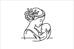 Mother Holding Baby Simple Line Art, a Branding & Logo Template by Vectorium Studio