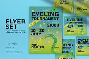 Green Cycling Tournament Flyer Set, a Flyer Template by graphicook