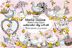 Mama Goose Mother’s Day Clipart Bund, an Illustration by SVGArt