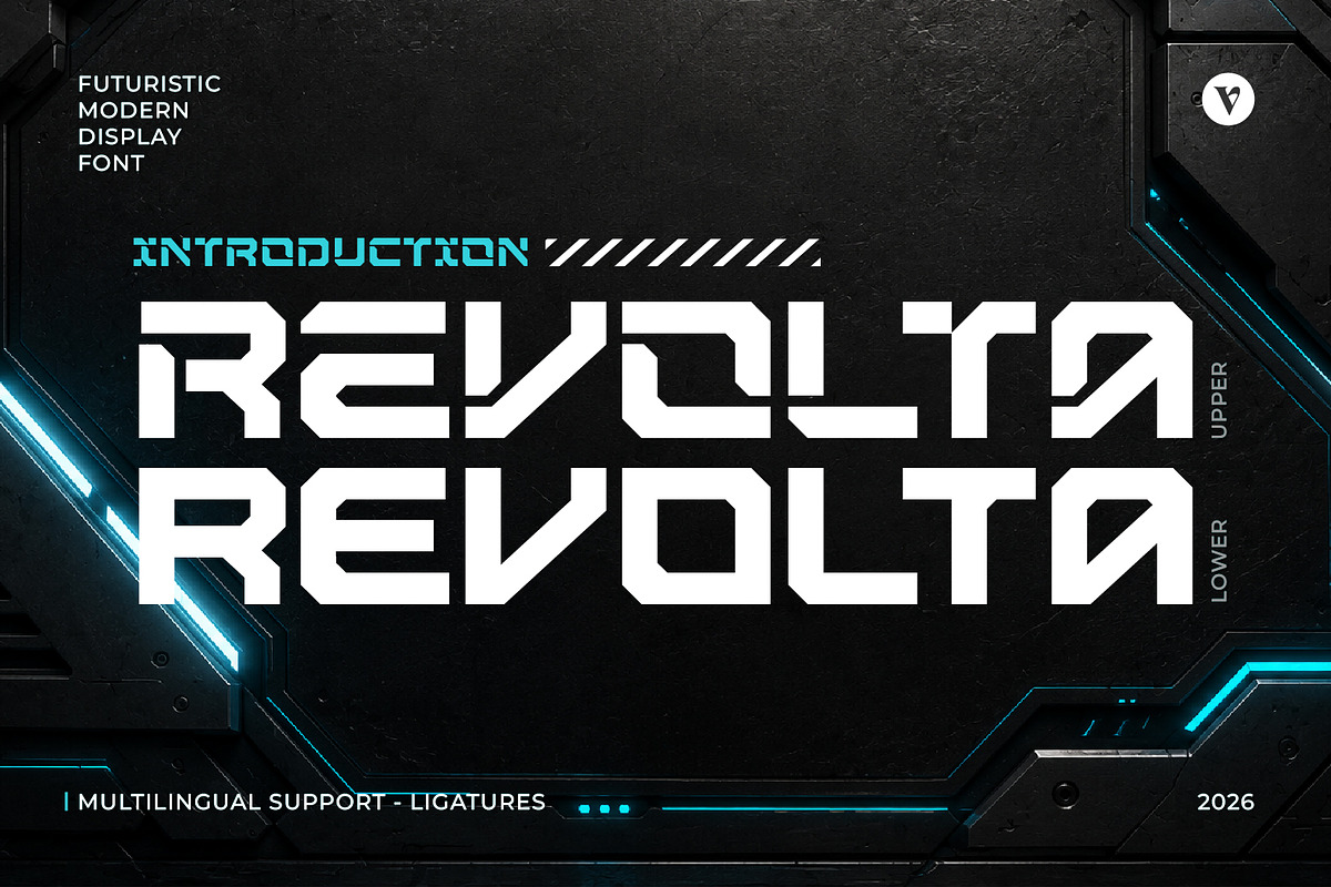Revolta - Tech Display Font, a Sans Serif Font by Vesvocrea (Photo 1 of 8)