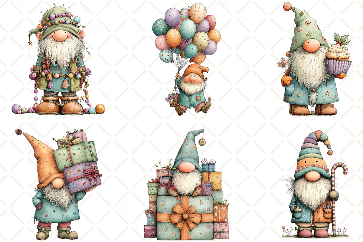Quirky Christmas Gnome Clipart, an Illustration by Black Bird Studio (Photo 3 of 6)